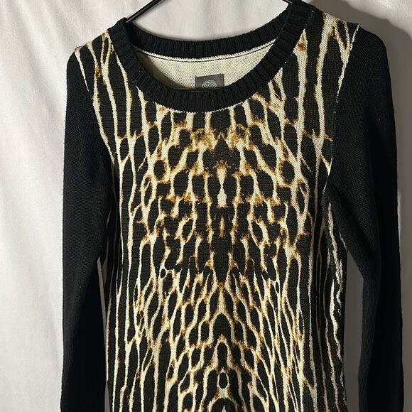Vince Camuto Animal Print Sweater Dress Black Brown Beige Size Small - Picture 2 of 8